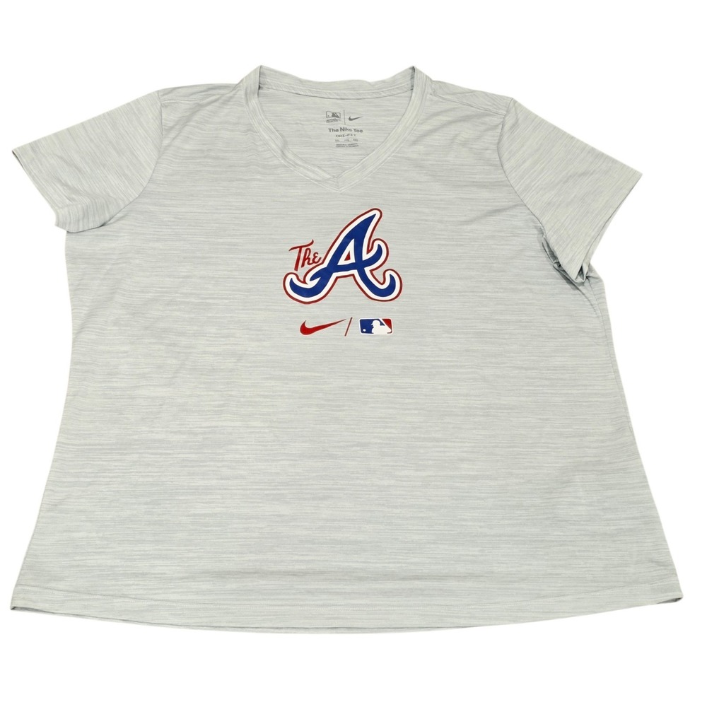 Nike Atlanta Braves Womens XXL Dri-FIT V Neck T Shirt MLB Gray The A